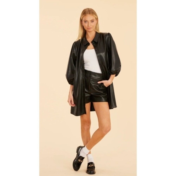 Dolce Cabo puff sleeve faux leather dress Color Black Size XS - Picture 2 of 14